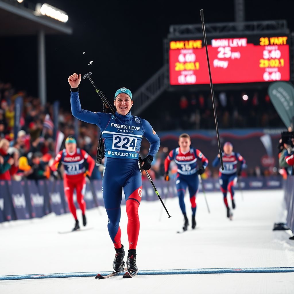 Дамьен Леве выигрывает мужской спринт ЧЕ по биатлону 2026 в Шушёэне